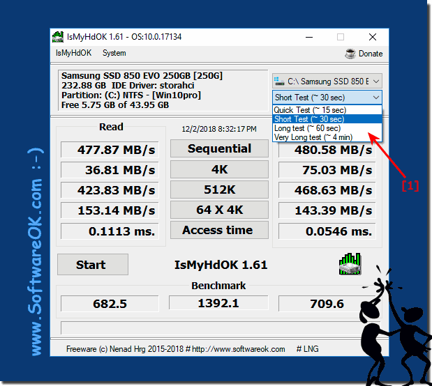 Customize e.g. Select the Benchmark-Time in IsMyHdOK!