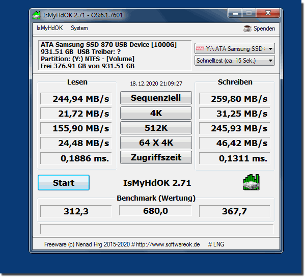 External SSD hard drive Samsung under Windows 7!