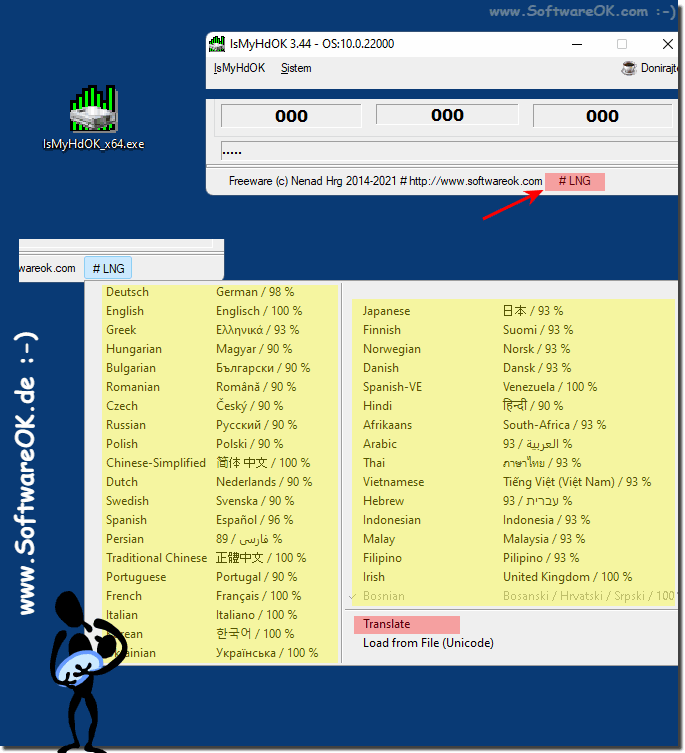 Change hard disk test APP to MS Windows language!