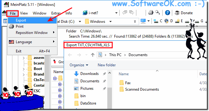 Folder-Tree of the Windows file system export to XLS or HTML!