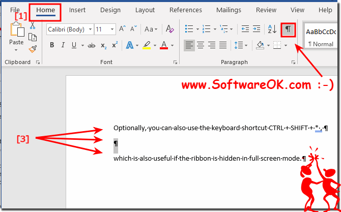 Activate Paragraph format characters in MS Word!