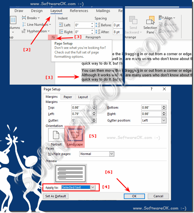 Print only a single page in landscape format in the Word document!