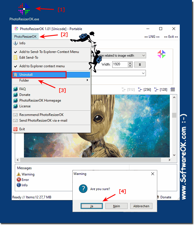 How can I remove the photo resizer app from Windows OS!