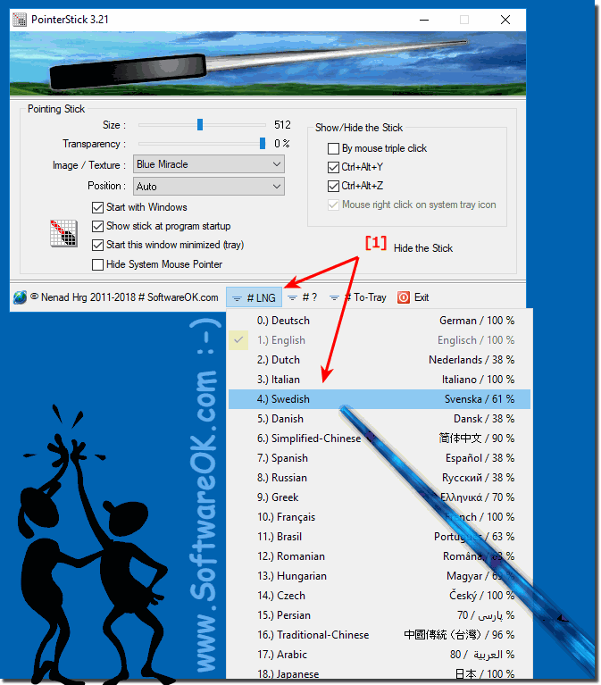 Change the language in the windows mouse pointer stick!