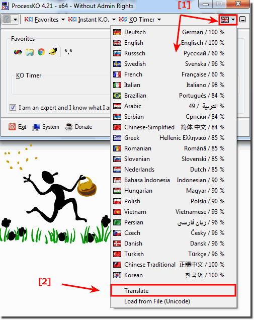 Translate or Switch the Language in ProcessKO for Windows!