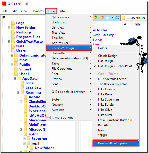 Disable Color filter for files and folders in Explorer views!