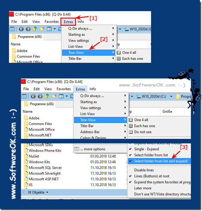 Menu, extras, directory structure, marking the folder from the list view!