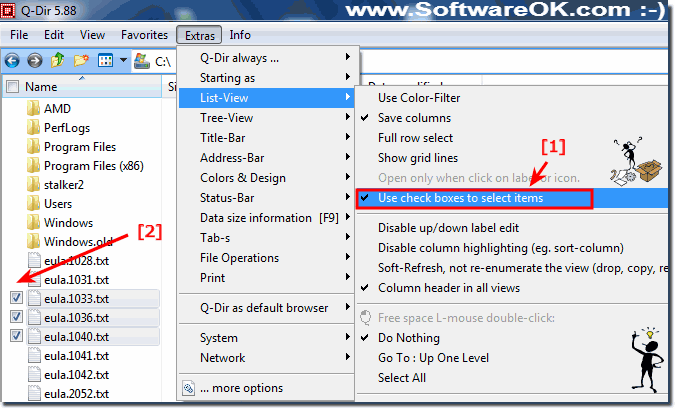 Select multiple non adjacent files in Q-Dir check boxes!