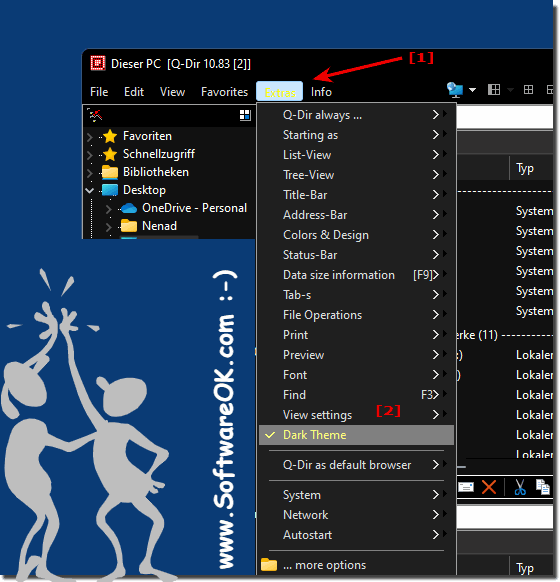 Turn off or on the dark theme in file explorer Q-Dir!
