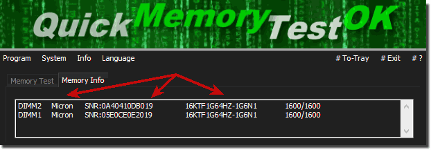Short info about the memory manufacturer, serial number and model!