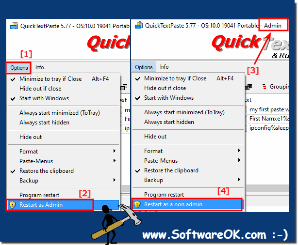 Insert texts and execute commands as administrator and standard user!