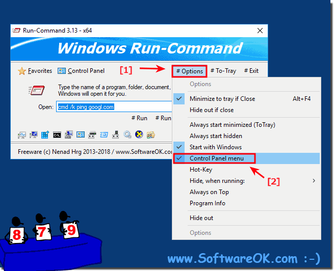 Activate control panel in Run-Dialog for Windows!
