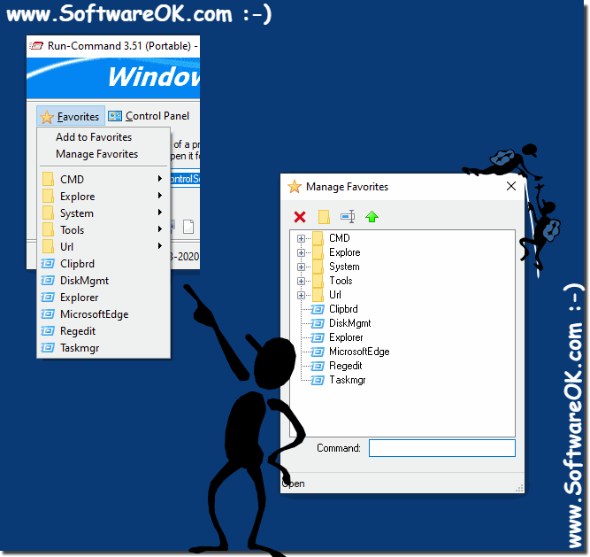 Favorites for the alternative run dialog in example on Windows 10!