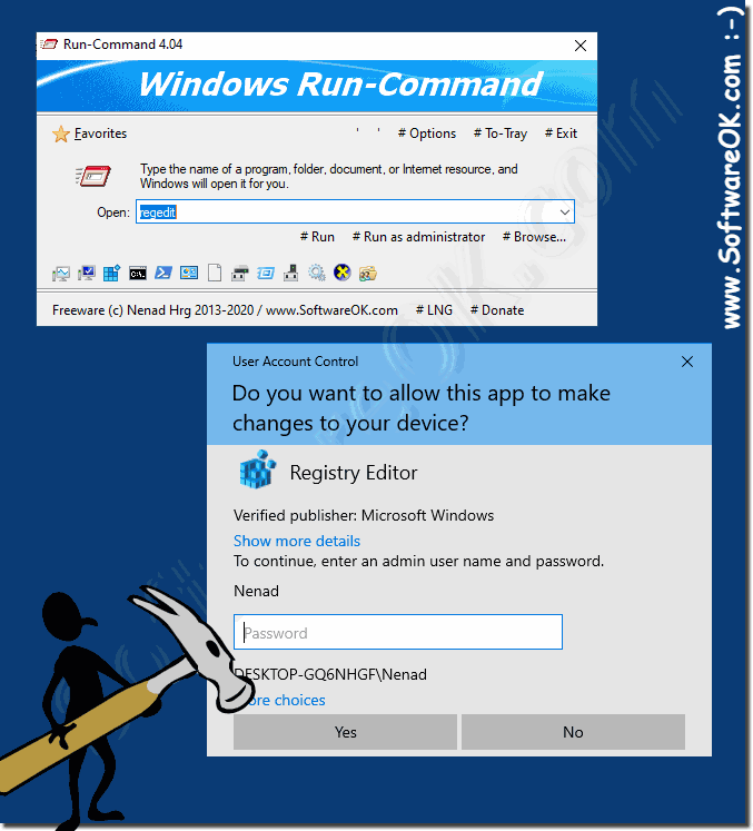 Problems when running in admin mode as standard user and password!