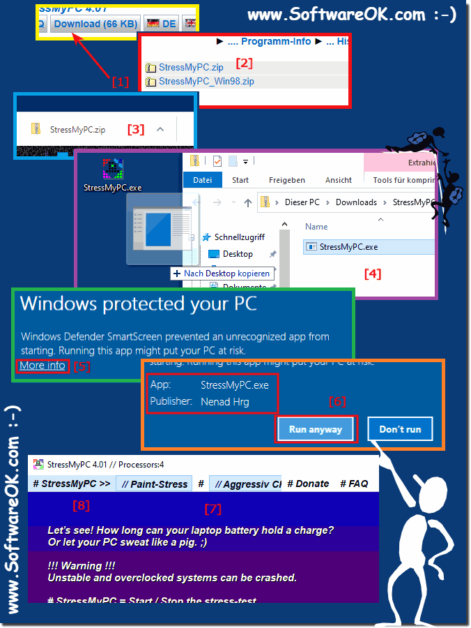 Sorry but I'm too stupid to start the PC stress test on new Windows 10!