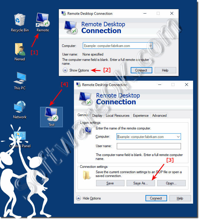 Save remote desktop credentials on all MS Windows OS! 