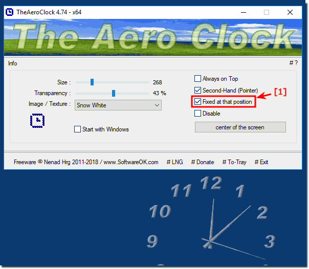 Fixed at this position windows desktop clock!