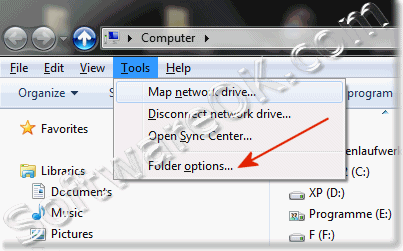 Folder Options Menue in Windows 7 Explorer