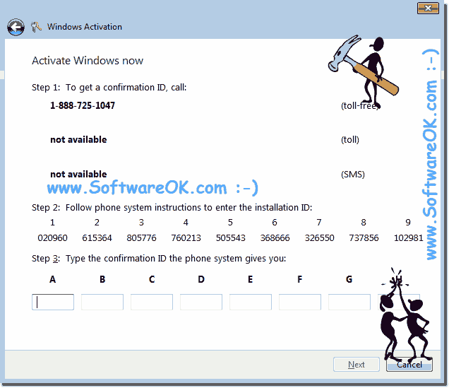 Windows-7 activation via phone system