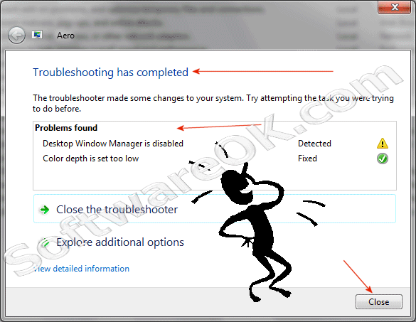 Windows 7 - Aero Troubleshooting has completed