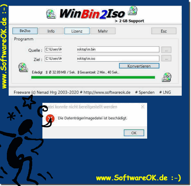 Error message after converting the bin to ISO file on Windows 10!