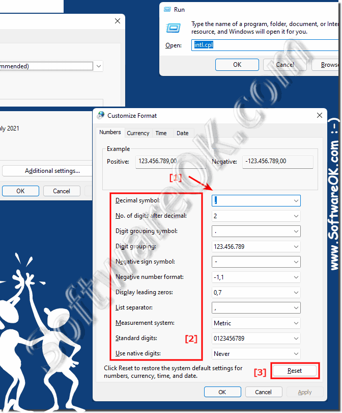 In Windows-10 change the number formats!