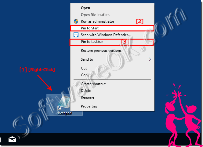 Notepad in windows 10 Start-Menu or Taskbar!