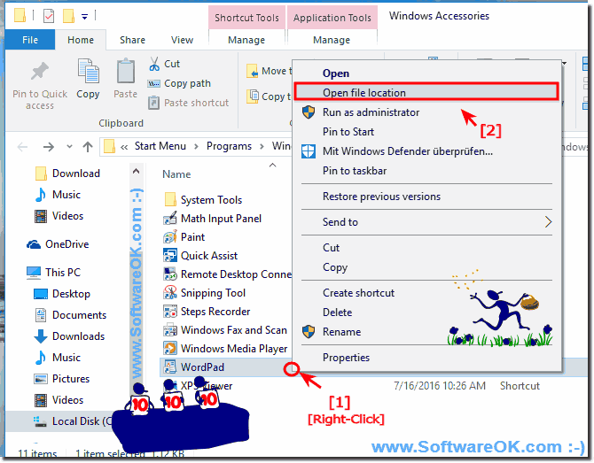 Open the location of an Program in Windows-10 via Shortcut!