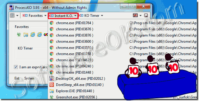 Use ProcessKO to terminate Programs in Windows-10!