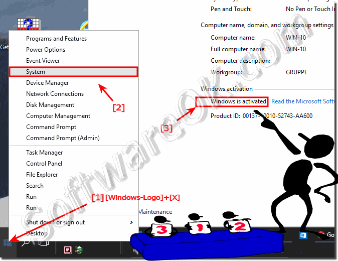 Windows 10 activation status in System!