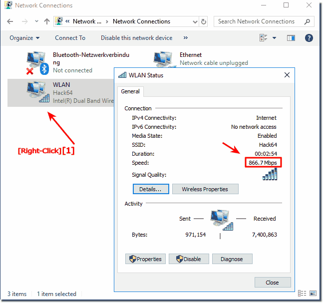 Wlan or WiFi speed under Windows 10!