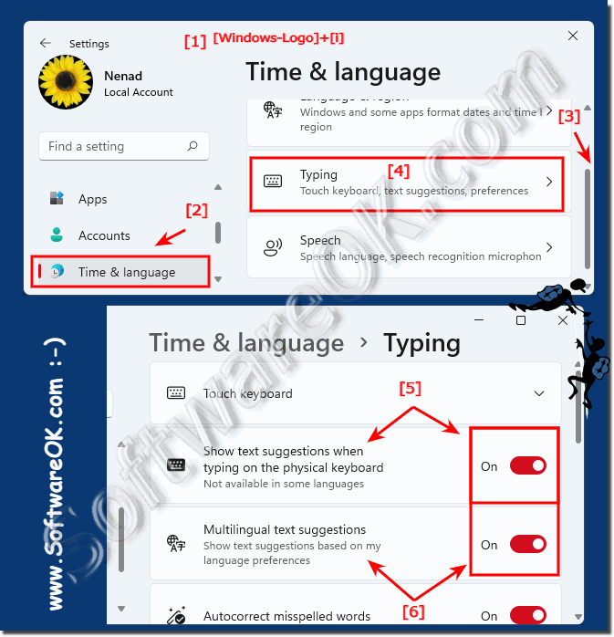 Activate / deactivate word suggestions when entering text under Windows 11!