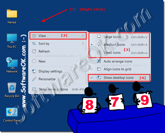 Adjusting the size of the desktop icon under Windows 11, hide and display!