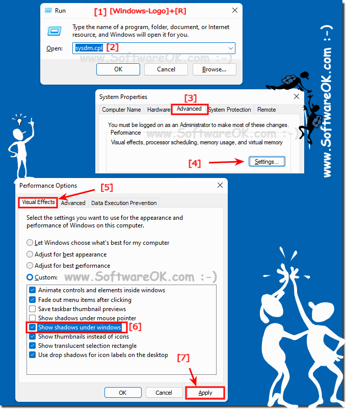 Deactivate the window shadows under Windows 11!