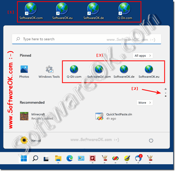 Example Four Internet shortcut in the Windows 11 start menu!