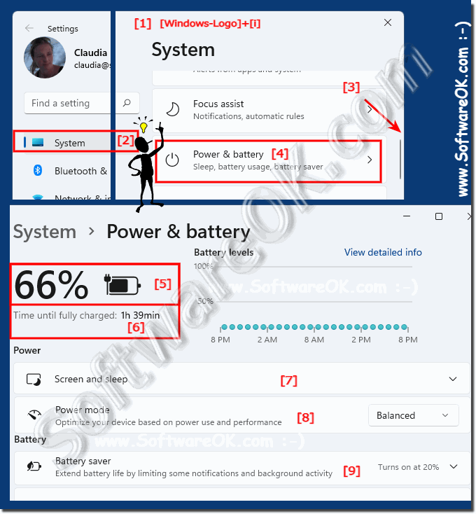 Find the battery status and settings under Windows 11!