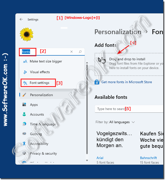 Find the fonts in the Windows 11 system settings!
