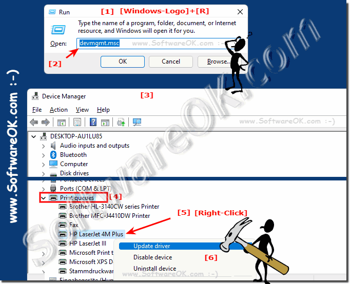 Printer driver under Windows in the device manager!