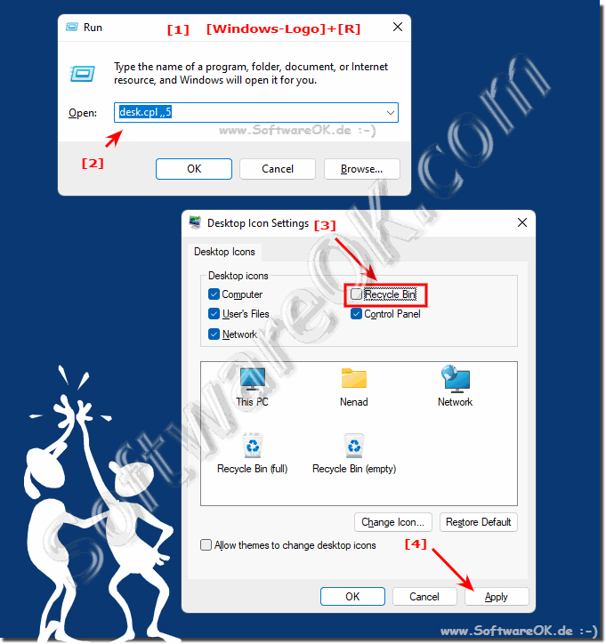 Remove recycle bin icon in windows 11 or 10!