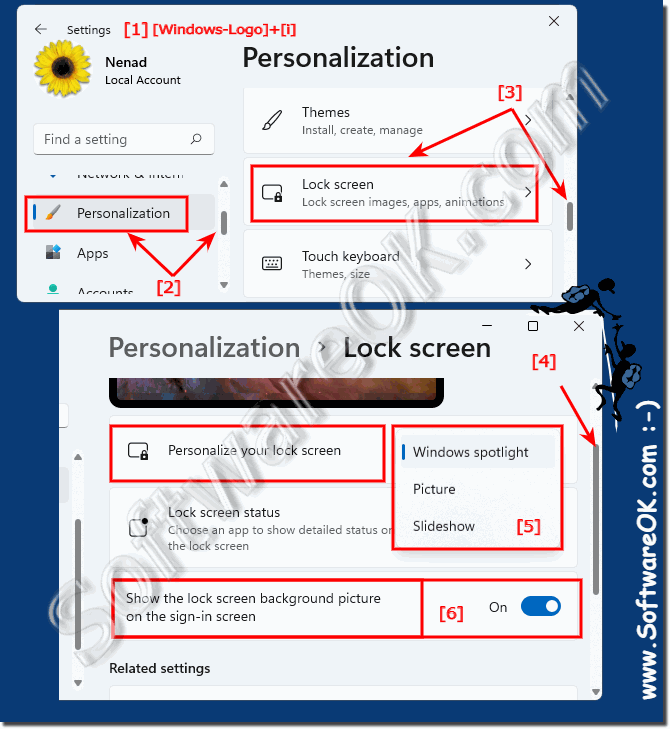 Use own pictures or slideshow on the Windows 11 lock screen!