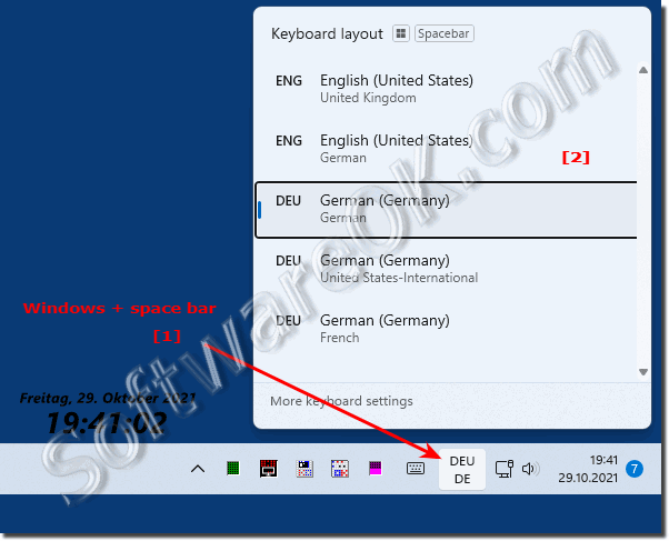 Windows 11 keyboard shortcuts for system tray keyboard layout!