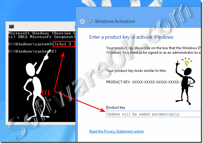Change the Product-Key via cmd slui 3 (Win-8 and 8.1)