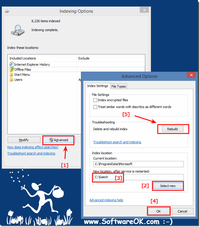 Change the Windows 8.1 indexing location advanced searching!