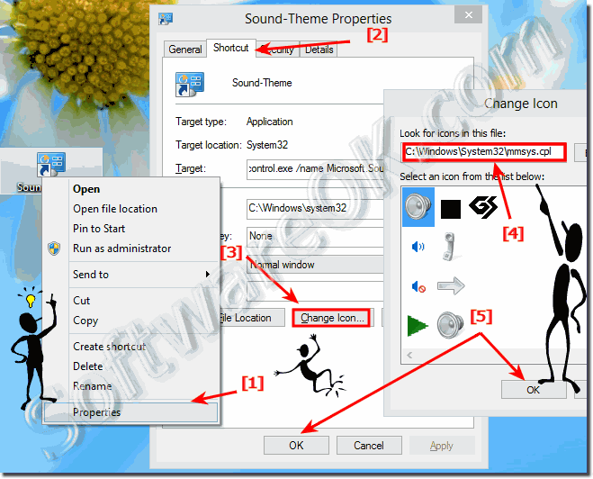 Customice the Icon for Windows 8 Sounds desktop shortcut