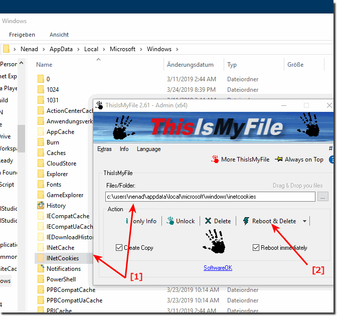 Delete  the Cookies Folder in Windows 10 and 8.1!