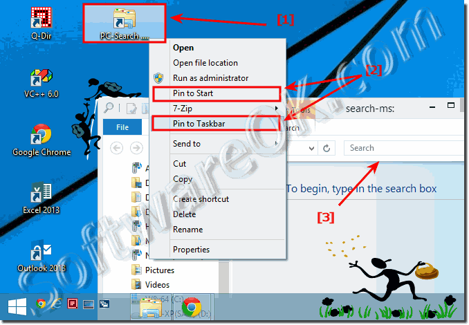 MS-Explorer Search shortcut on the desktop in Windows 8.1!