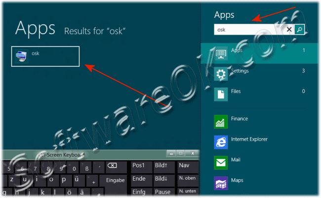 Open the On-Screen Keyboard over the Win-8 Start Menu