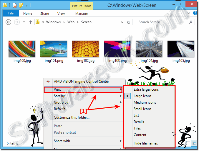 To change icon size via context menu in Windows Explorer!