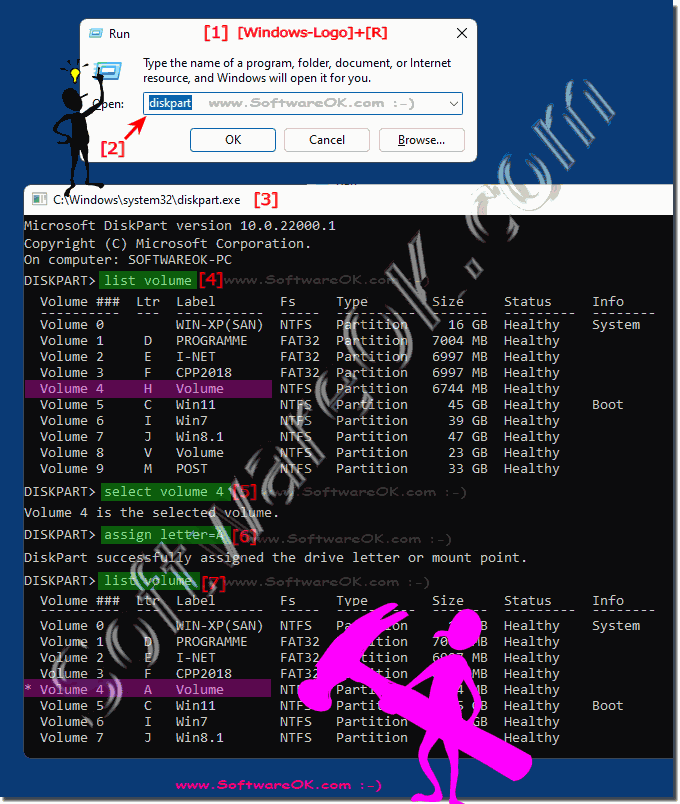 Change drive letters via the command prompt in Windows 11, 10, ....!