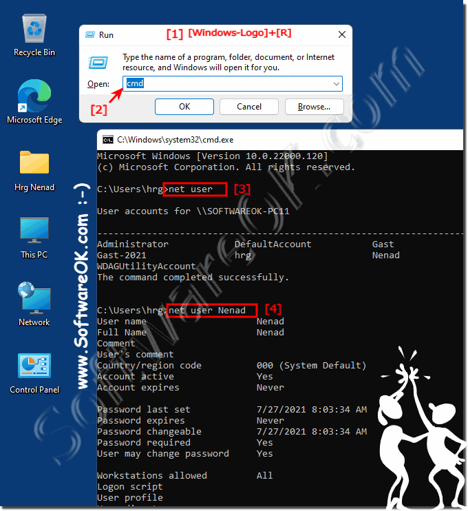 Information about a specific user account via cmd.exe or PowerShell!